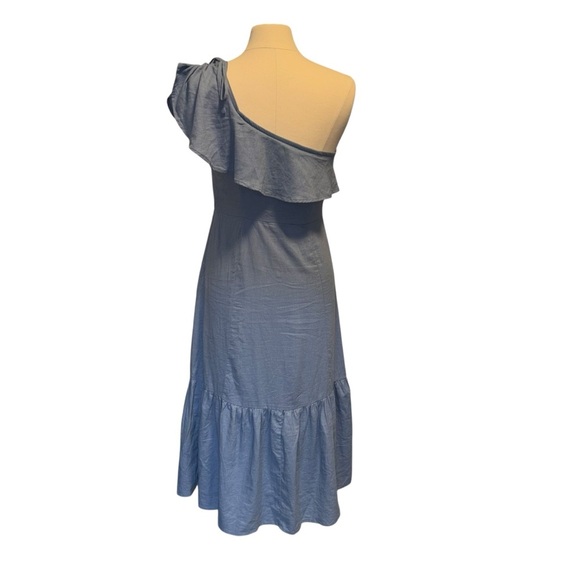 Lulus | One Shoulder Ruffle Midi Dress | Blue | Small - Picture 6 of 11